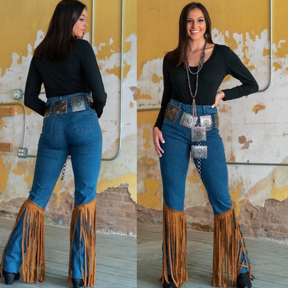 NWT L&B Studded Fringe Jeans Lucky and Blessed - Picture 3 of 8